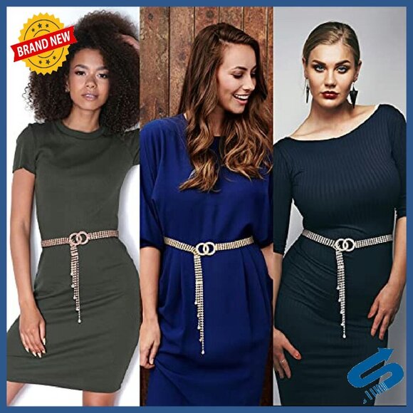 Rhinestone Chain Belt O-Ring Waistband Crystal Belt for Dresses main image 6